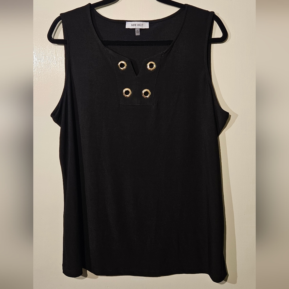 Nine West Black Gold Grommet Sleevless Blouse Tank Top Womens XL